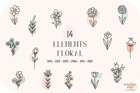 14 Hand Drawn Flowers and Leaves: Botanical Design Elements