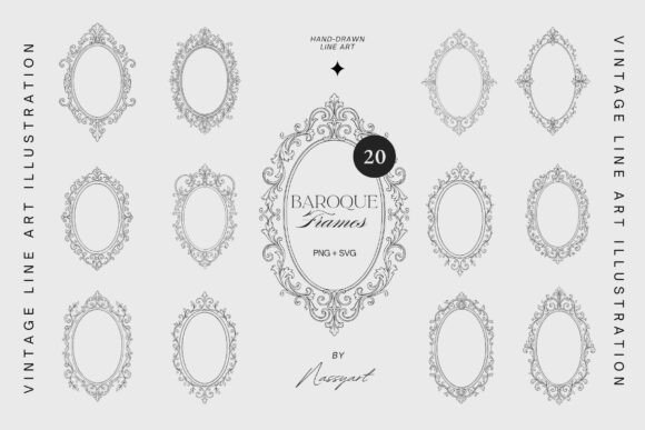 20 Baroque Oval Frames Clipart: Vintage Art for Modern Design