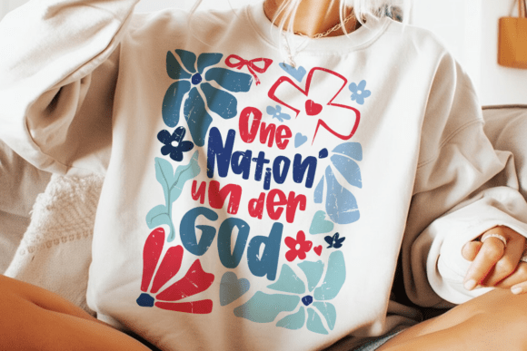 Boho Floral One Nation Under God Png for Inspired Design