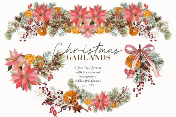 Christmas Floral Borders: Oil-Painted Garlands for Festive Designs