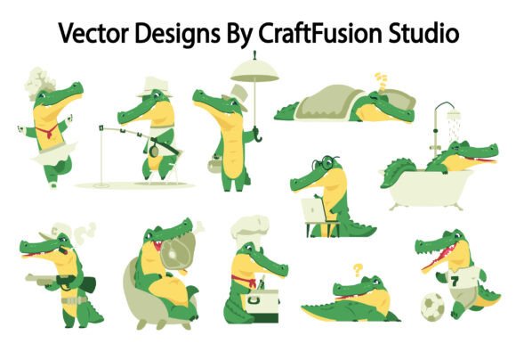 Crocodile Illustration Clipart Set: A Designer's Asset for Bold Branding