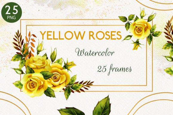 Elegant Gold Frames & Yellow Roses: A Design Asset for Any Project