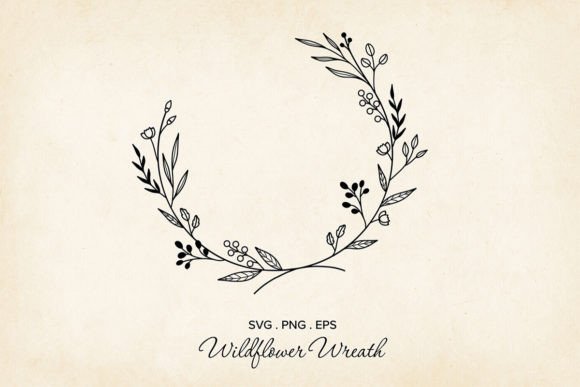 Hand-Drawn Wildflower Wreath for Crafting and Design
