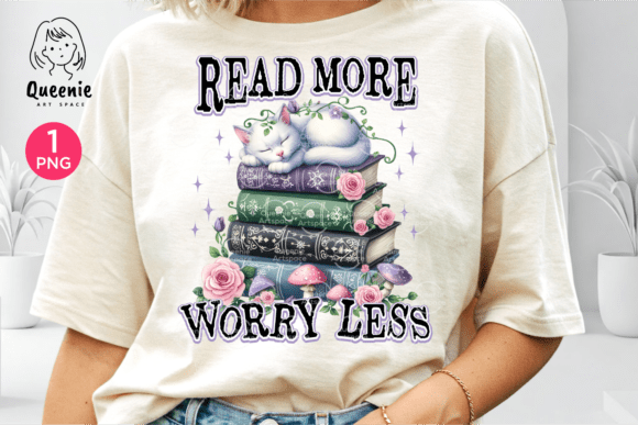 Read More Worry Less Book Lover PNG: A Whimsical Design Asset