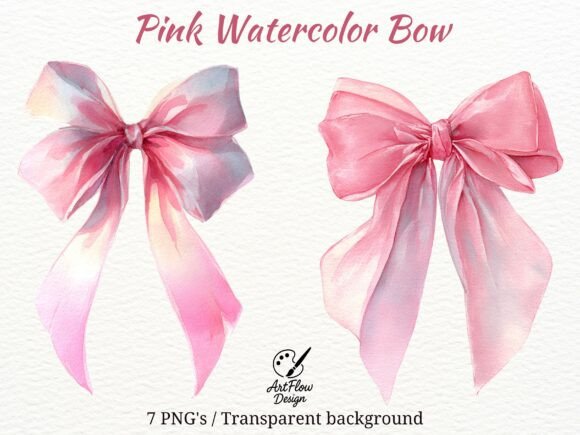 Soft Pink Watercolor Bows for Romantic Design Projects
