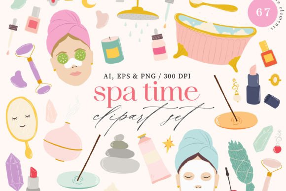Spa Time Digital Clipart Set: A Designer's Toolkit for Tranquil Branding