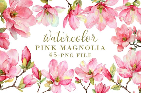 Watercolor Pink Magnolia Clipart: A Springtime Asset for Creatives