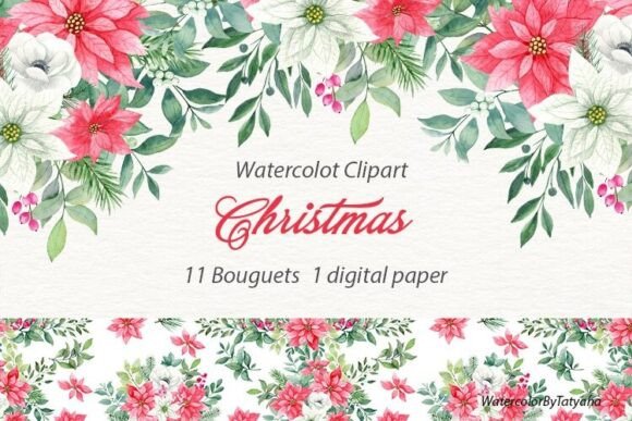 Watercolor Poinsettia Bouquets: A Festive Design Collection